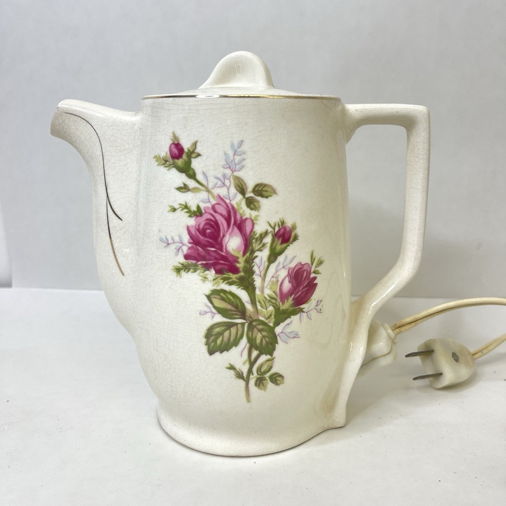 Vintage Electric‎ Ceramic Teapot Coffee Tea Hot Water Warmer Pink Rose Japan